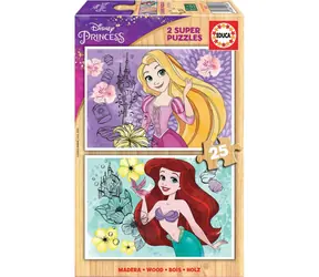 Educa Holzpuzzle Disney Prinzessinnen: Disney Princess und Ariel / 2x25 Teile / ab 3 Jahren