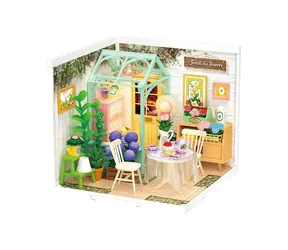 Robotime Miniaturhaus Sitzen mit Tee in einem blühenden Garten