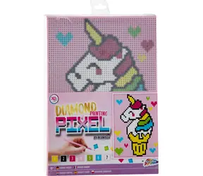 GRAFIX Diamond Painting auf Rahmen Pixel Einhorn 15x20cm / ab 6 Jahren
