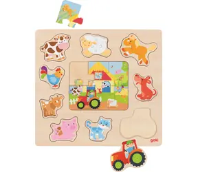 GOKI Holzstapelspielzeug + Puzzle Bauernhoftiere / ab 2 Jahren