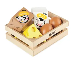 Tidlo Holzkiste mit Milchprodukten und Eiern