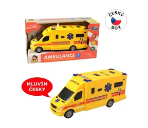 MaDe 07631 Schwungrad-Krankenwagen mit Licht und Sound, batteriebetrieben / 8 x 19 x 6 cm / ab 3 Jahren