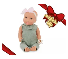 LullaBaby Puppe, 35 cm, im Overall mit Haarband / ab 2 Jahren