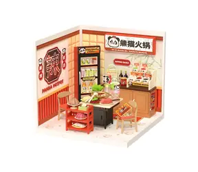 Robotime 3D-Holzpuzzle Miniaturhaus Asiatisches Bistro Panda Hot Pot / ab 14 Jahren