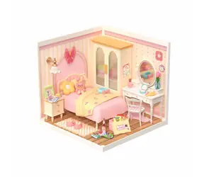 Robotime 3D Holzpuzzle Miniaturhaus Rosa Zimmer