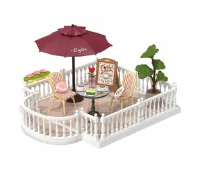 Robotime 3D Holzpuzzle Erweiterung für Miniaturhäuser Terrasse mit Sonnenschirm