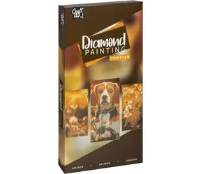 CRAFT ID Diamantmalerei auf Rahmen Hunde-Triptychon 40x20 cm + 30x20 cm