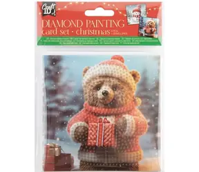 CRAFT ID Diamantmalerei Weihnachtskarte Teddybär und Schneemann 13x13 cm