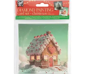 Bastelset „Diamantmalerei“: Weihnachtskarte mit Lebkuchenhaus und Baum, 13 x 13 cm