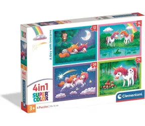 Clementoni 21740 Puzzle Einhörner 4in1 (12+16+20+24 Teile) / ab 3 Jahren