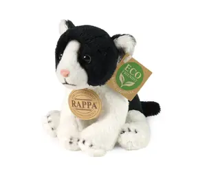 Rappa Plüschkatze, sitzend, 14 cm, schwarz-weiß / UMWELTFREUNDLICH / ab 0 Monaten