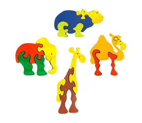 Fauna Holzpuzzle aus Massivholz, Zoo-Set mit 4 Teilen / ab 3 Jahren