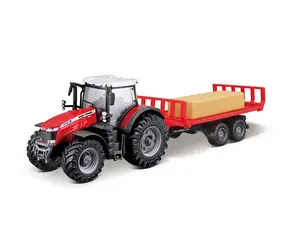 Bburago FARMLAND Traktor Messey Ferguson 8740S mit Ballenanhänger / 10 cm / ab 3 Jahren