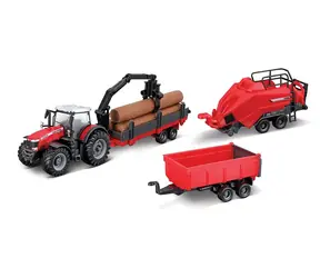Bburago FARMLAND Set Massey Ferguson 8740S Traktor mit drei Anhängern / 10 cm / ab 3 Jahren