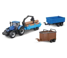 Bburago FARMLAND Set New Holland T7.315 HD Traktor mit drei Anhängern / 10 cm / ab 3 Jahren