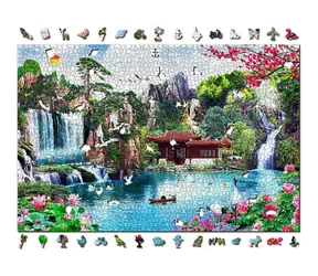 Wooden City Holzpuzzle „Wasserfälle in einem japanischen Garten“ 2-in-1 - 2000 Teile, ECO / ab 14 Jahren