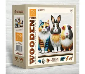 Wooden City -Puzzle: Katze, Kaninchen und Meerschweinchen / 250 Teile / ab 14 Jahren