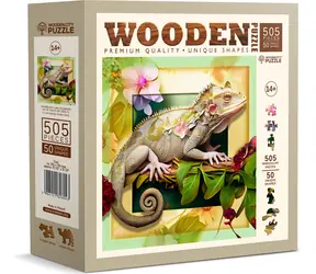 Wooden City Holzpuzzle Chamäleon und Blumen / 505 Teile / ab 14 Jahren