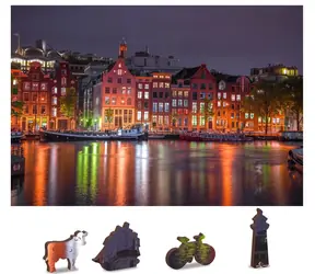 Wooden City Holzpuzzle Night Amsterdam 2in1 / 75 Teile / ab 6 Jahren