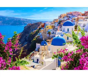 ENJOY Puzzle Santorini mit Blumen, Griechenland / 1000 Teile / ab 14 Jahren