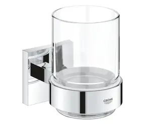 Grohe QuickFix Start Cube - Glas für Zahnbürste und Zahnpasta mit Halterung (Glas/Chrom) 