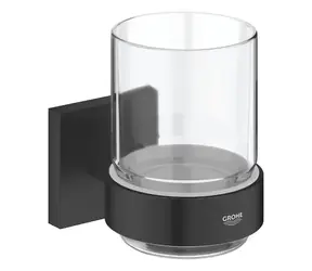 Grohe QuickFix Start Cube - Zahnbürsten- und Zahnpastahalter, Glas/Mattschwarz 