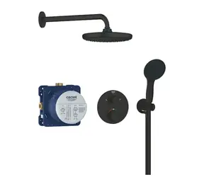 Grohe Vitalio Start - Duschset mit verdecktem Thermostat, Durchmesser 25 cm | 2 Strahlarten | Mattschwarz 