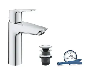 Grohe QuickFix Start - Waschtischarmatur mit Push-Open-Auslauf und Kaltstartfunktion, verchromt 
