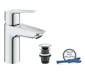 Grohe QuickFix Start - Waschtischarmatur mit Push-Open-Auslauf, verchromt 