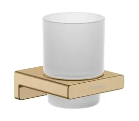 Hansgrohe AddStoris - Glas für Zahnbürste und Zahnpasta mit Halter, mattiertes Glas/gebürstete Bronze 