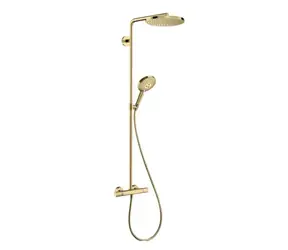Hansgrohe Raindance S - Duschset mit Thermostat | Durchmesser 24 cm | 3 Strahlarten | EcoSmart+ | polierte Goldoptik 