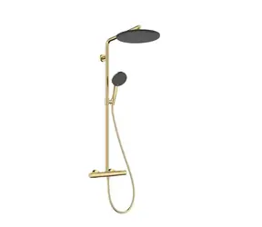 Hansgrohe Raindance Alive S Puro - Duschset mit Thermostat | 21 x 34 cm | 3 Strahlarten | EcoSmart | polierte Goldoptik 
