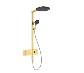 Hansgrohe Raindance Alive S - Duschset mit Thermostat | Durchmesser 30 cm | 3 Strahlarten | EcoSmart | polierte Goldoptik 