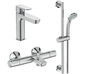 Ideal Standard CeraTherm - Duschset mit Thermostat und Waschtischarmatur | 3 Düsen | Chrom 