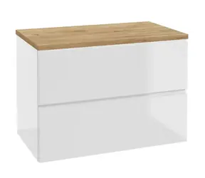 kielle Oudee - Waschtischunterschrank inklusive Waschtischplatte 80x55x46 cm | Hochglanzweiß/Goldeneiche