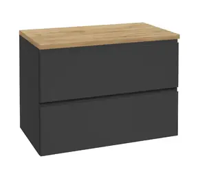 kielle Oudee - Waschtischunterschrank inklusive Waschtischplatte 80x55x46 cm | Mattschwarz/Goldeneiche