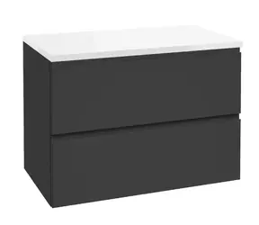 kielle Oudee - Waschtischunterschrank inklusive Waschtischplatte 80x55x46 cm | Mattschwarz/Glanzweiß