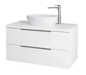 kielle Idolio - Waschtischunterschrank inklusive Waschtischplatte 100x54x50 cm | mit Ausschnitt | Hochglanzweiß