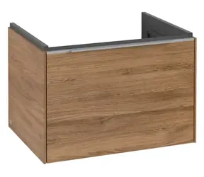 Villeroy & Boch Subway 3.0 - Waschtischunterschrank mit LED-Beleuchtung, 62 x 43 x 48 cm, 1 Schublade, Eiche Kansas/Aluminium glänzend 