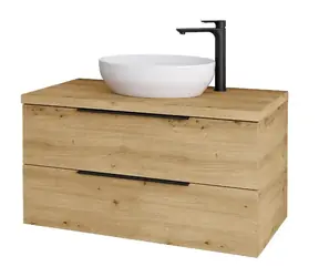 Kielle Idolio - Waschtischunterschrank inklusive Waschtischplatte 100 x 54 x 50 cm | mit Ausschnitt | Karamell