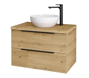 Kielle Idolio - Waschtischunterschrank inklusive Waschtischplatte 80x54x50 cm | mit Ausschnitt | Karamell