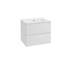 Kielle - Waschtischunterschrank, 60 x 55 x 46 cm, 2 Schubladen, Hochglanzweiß