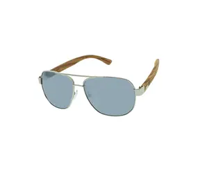 VeyRey Herren-Pilotensonnenbrille aus Holz mit silbernen Gläsern