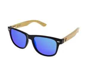 VeyRey Holz-Sonnenbrille mit polarisierten Gläsern, quadratisch, Nadelbaumblau