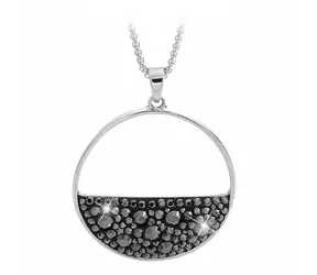 Schwarze Halbmond-Halskette / Hämatit / Zinnlegierung / Swarovski-Kristalle / große Geschenkbox