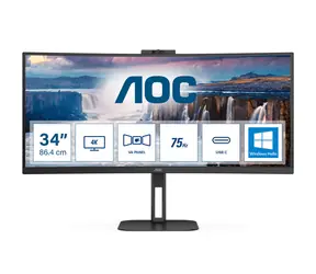 34" AOC CU34V5CW/BK schwarz / VA / 3440 x 1440 / 21:9 / 1ms / 3000:1 / 300cd-m2 / HDMi + DP + USB-C / VESA / Lautsprecher