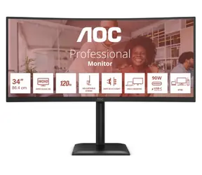 34" AOC CU34E4CV schwarz / VA / 3440 x 1440 / 21:9 / 4 ms / 3500:1 / 350 cd/m / HDMI + DP + USB-C / VESA