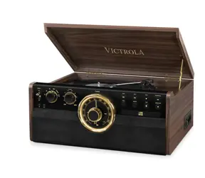 Victrola VTA-270B braun / Plattenspieler mit Radio & CD- & MC-Mechanismus / 33 & 45 & 78 U/min / FM / BT / RCA / Lautsprecher