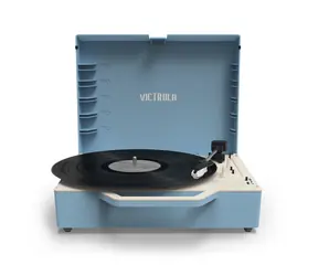 Victrola VSC-725SB blau / Plattenspielergehäuse / 3 Geschwindigkeiten / BT / RCA / 3,5-mm-Klinke / Lautsprecher / Vinyl-Safe