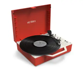 Victrola VSC-725SB rot / Plattenspielergehäuse / 3 Geschwindigkeiten / BT / RCA / 3,5-mm-Klinke / Lautsprecher / Vinyl-Safe